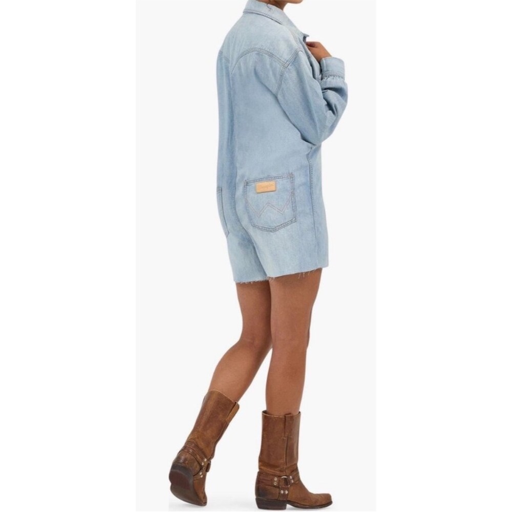 Wrangler Heritage Long Sleeve Snap denim romper shorts NEW Size Small - Picture 5 of 12